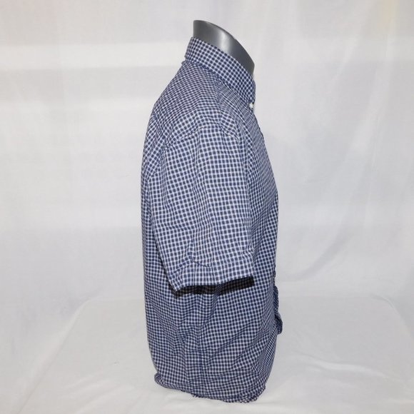 Tommy Hilfiger Mens M Blue White Plaid Check Short Sleeve Button Front Shirt - Picture 6 of 7